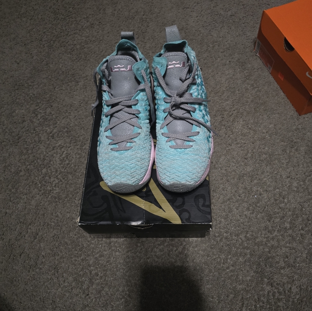 LeBron James Teal and Gray Sneakers